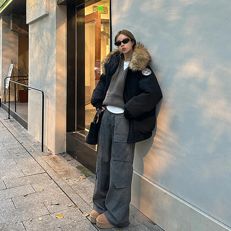 300斤大尺码女装胖mm黑色工装棉服女美式覆古派克服加厚大毛领外,淘宝优惠券,粉丝福利购,淘宝优惠卷