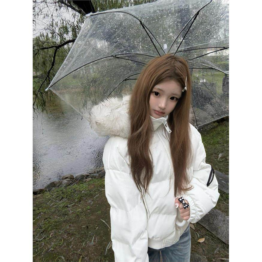 美式覆古可拆卸毛领连帽棉服女冬季短款收腰显瘦ins百搭棉衣外套,淘宝优惠券,粉丝福利购,淘宝优惠卷