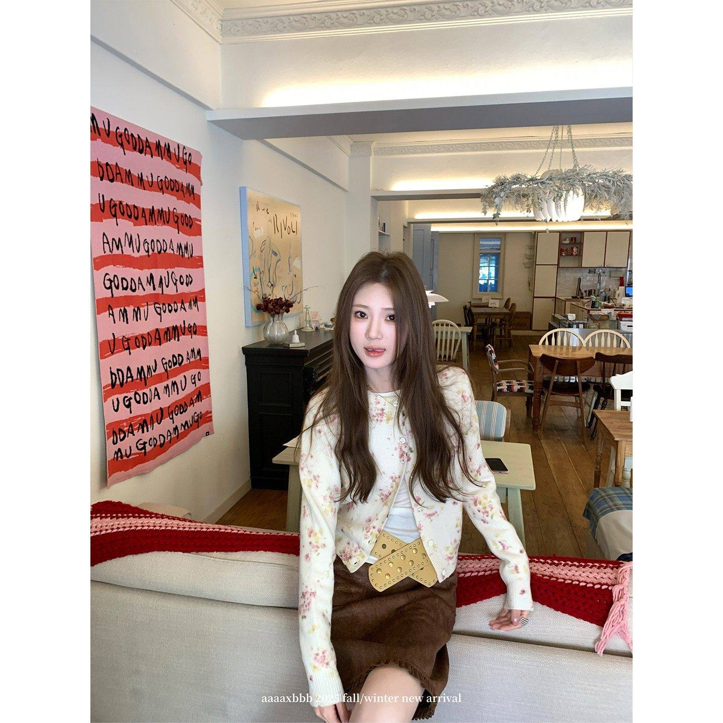 aaaaxbbb 花束日报 韩系小众碎花针织开衫秋冬显瘦长袖毛衣外套女,淘宝优惠券,粉丝福利购,淘宝优惠卷