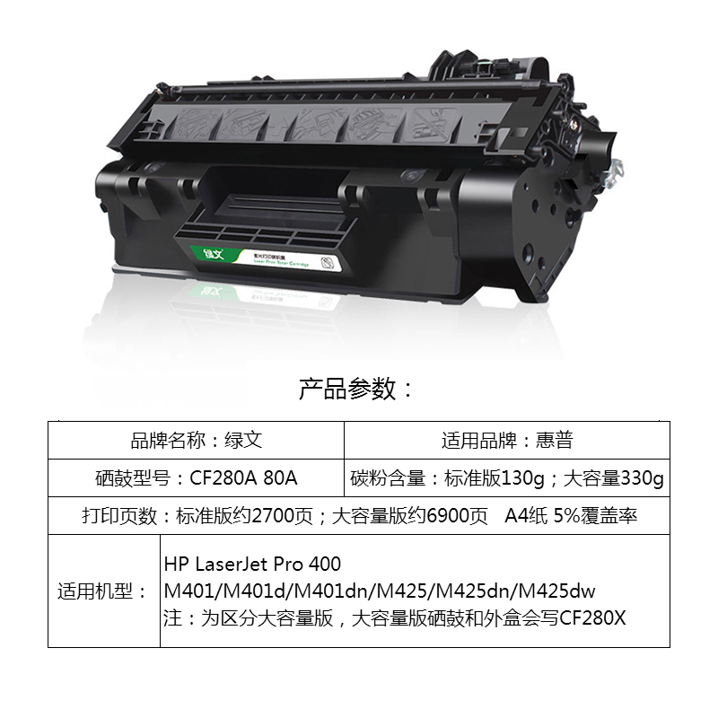 CF280A硒鼓 280a适用惠普HP LaserJet Pro 400 M401 M401d M401dn M425 M425dn M425dw黑色碳粉盒 80A墨盒 - 图1