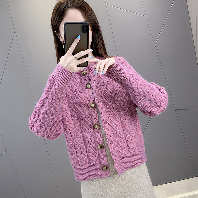 纯色麻花针织女开衫2020秋季潮毛衣 欧彩影毛针织衫