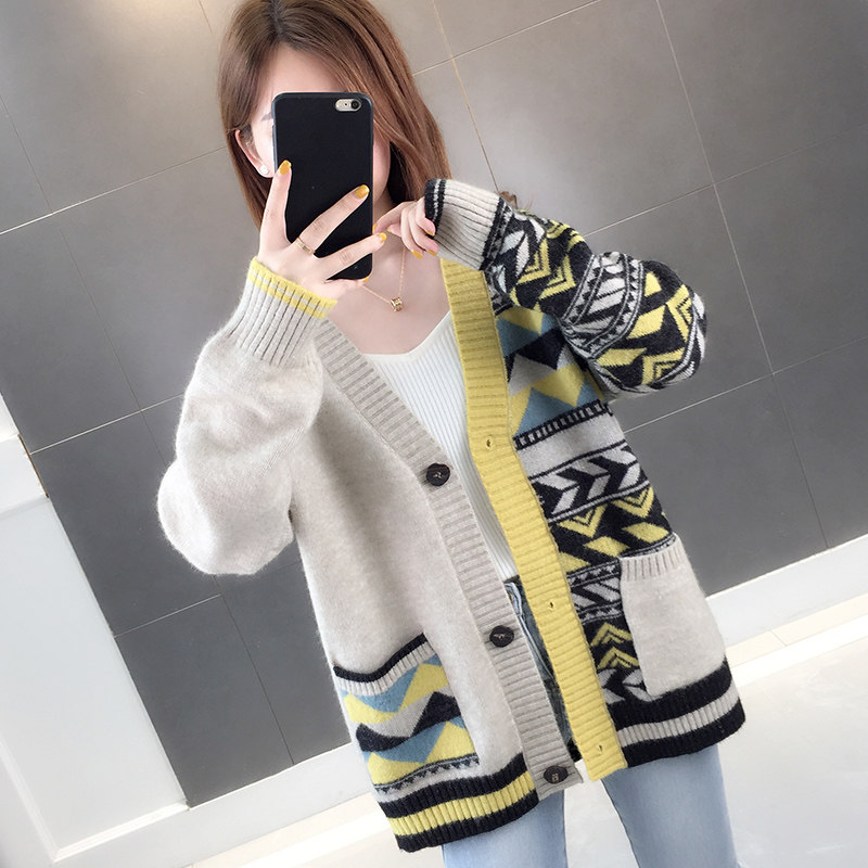 提花针织开衫2020年秋季新款毛衣 欧彩影毛针织衫