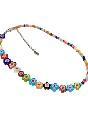 赵露思多巴胺花朵项链白鹿夏日手链饰品串珠女孩女童穿搭2023配饰