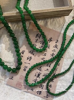 祖母绿色串珠锁骨链女千