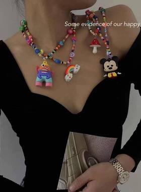 小众卡通怪兽吊坠多巴胺甜妹风格穿搭饰品配饰首饰女孩微胖项链