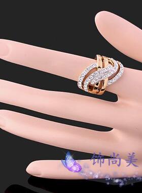 金色水晶钻夜店朋克风食指环新品