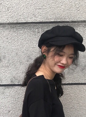 羊毛呢纯色ins韩国网红八角帽