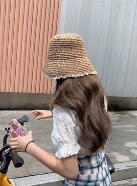 草帽女小清新蕾丝花边度假大檐