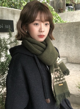 费尔岛风复古提花针织围巾