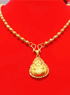 越南沙金笑脸大肚佛吊坠项链光面圆珠光珠观音佛男女项链久不掉色