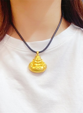 越南沙金男女观音佛皮绳项链