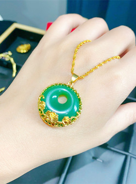 仿真金镶玉吊坠项链女