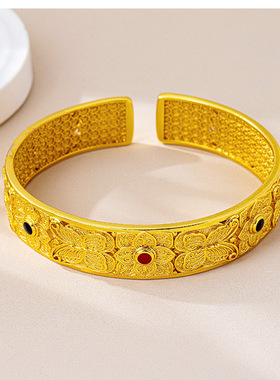 花丝沙金仿黄金镀金宽面蝴蝶镯子