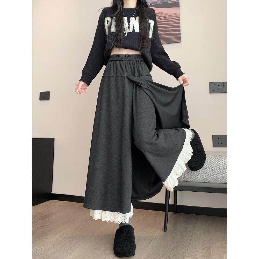 大码假两件灰色半身裙女秋冬巨好看胖mm高腰显瘦宽松a字阔腿裙裤,淘宝优惠券,粉丝福利购,淘宝优惠卷