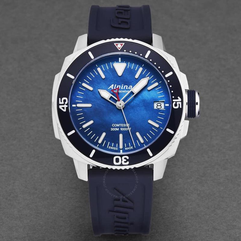全球购Alpina正品手表时尚舒适潜水员伯爵夫人蓝色盘女士石英腕表