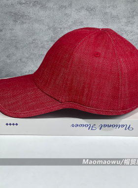 红色亚麻夏季显脸小遮阳鸭舌帽
