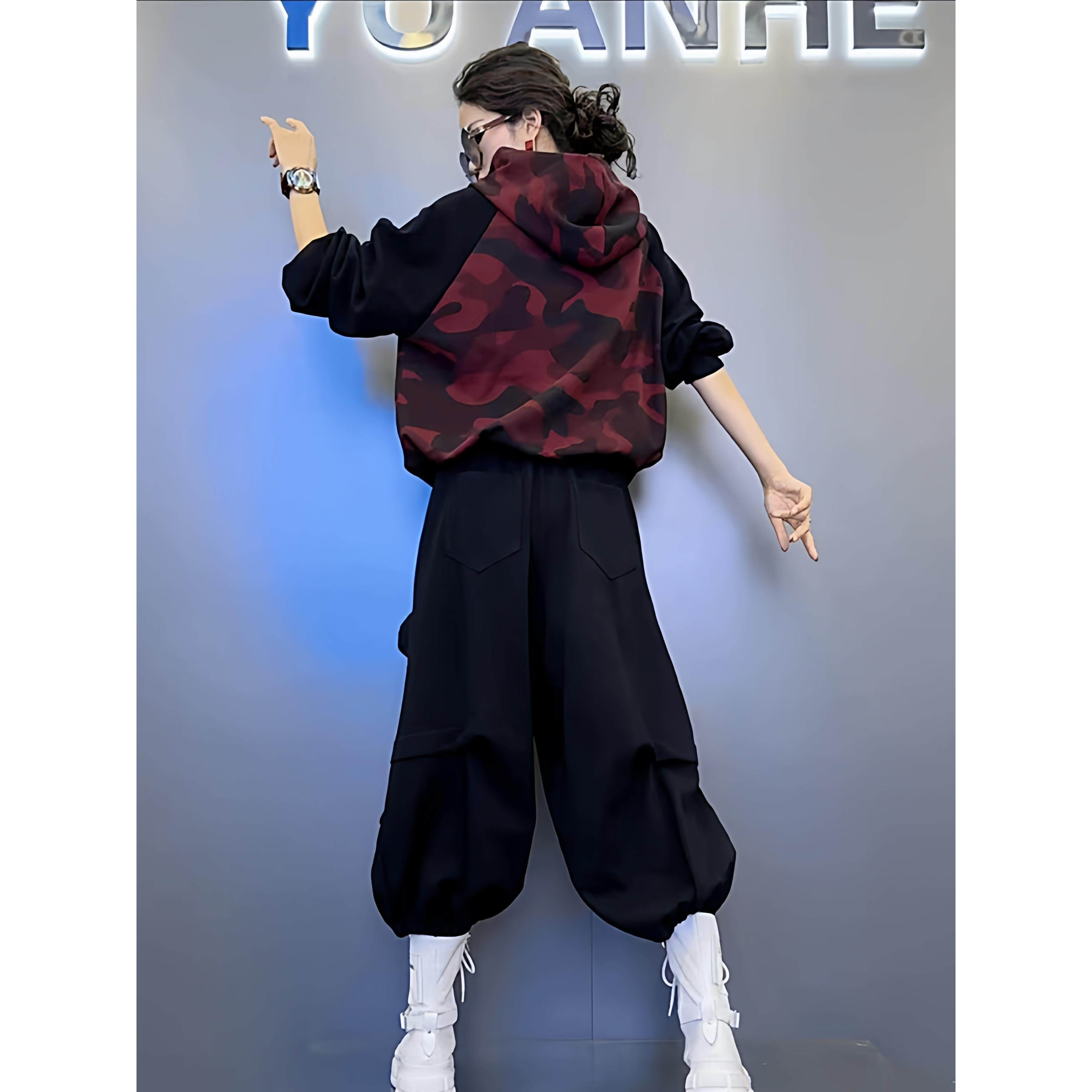 2025秋冬新款时尚休闲连帽迷彩撞色卫衣＋宽松显瘦加2哈伦裤套装,淘宝优惠券,粉丝福利购,淘宝优惠卷