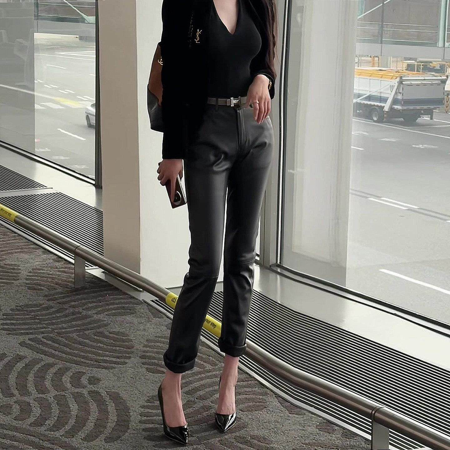 黑色高腰修身九分皮裤女2025新款冬季加绒加厚小个子显瘦铅笔裤子,淘宝优惠券,粉丝福利购,淘宝优惠卷