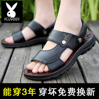 ເກີບຜູ້ຊາຍເກີບໜັງແທ້ Soft Sole Anti-Slip Beach Shoes 2021 Casual Trendy Outerwear Sandals