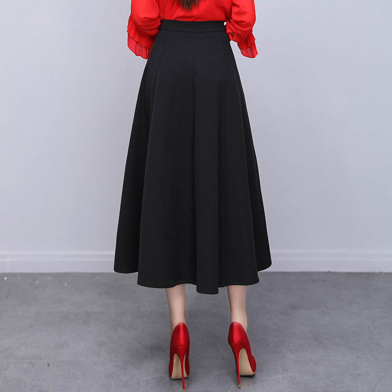 秋季新款高腰a字裙黑色潮半身裙子 婉章半身裙