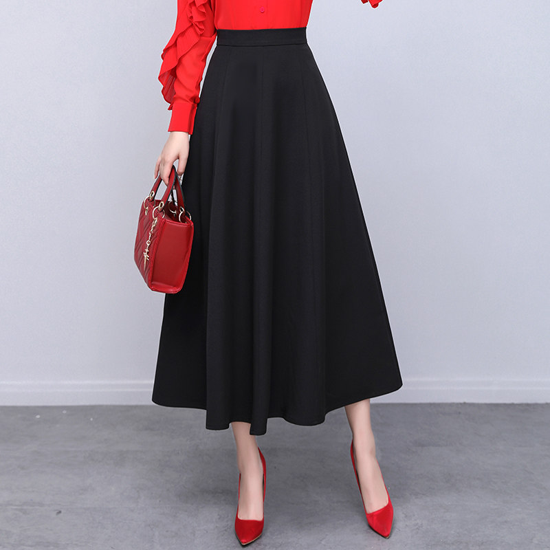 秋季新款高腰a字裙黑色潮半身裙子 婉章半身裙