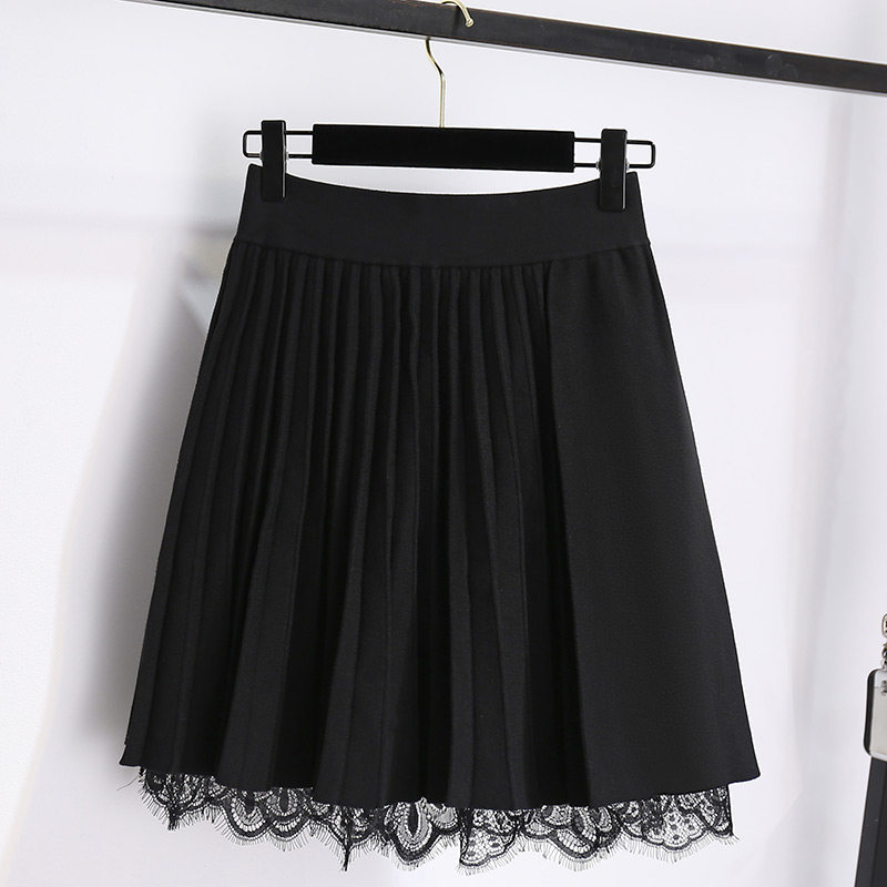 双面穿蕾丝针织春秋高腰显瘦半身裙 婉章半身裙