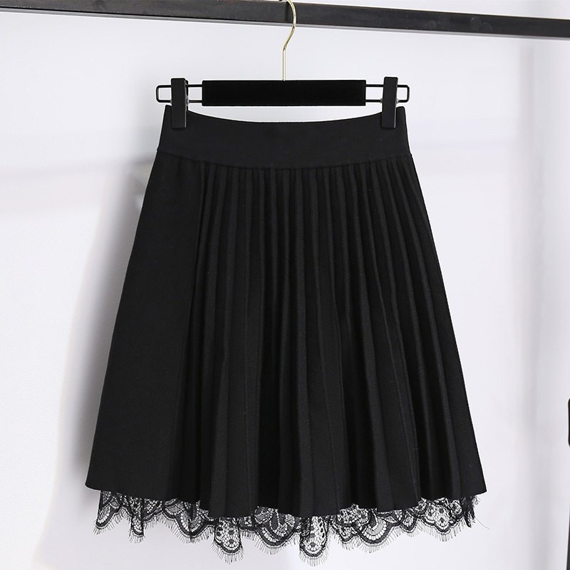 双面穿蕾丝针织春秋高腰显瘦半身裙 婉章半身裙