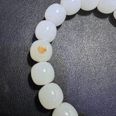 新疆和田玉白玉籽料老型珠手串手链12mm苏工精雕红皮籽料手串