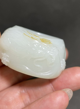 祥龙扳指把件 新疆和田玉白玉籽料苏工雕刻白细一级 无瑕工艺精湛
