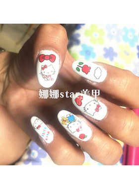 水印卡通美甲贴纸Kitty猫咪草莓