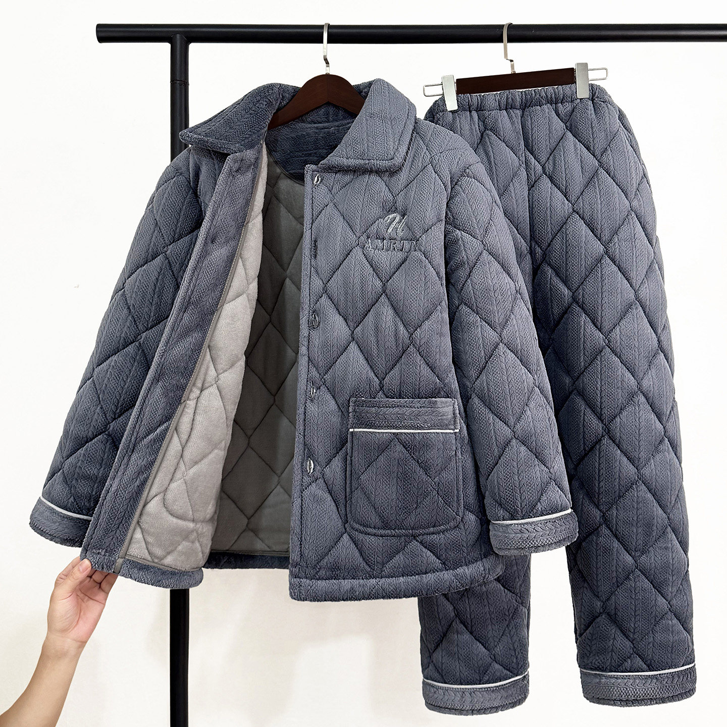 男士睡衣秋冬保暖套装中老年人珊瑚绒三层夹棉加厚加绒爸爸家居服,淘宝优惠券,粉丝福利购,淘宝优惠卷