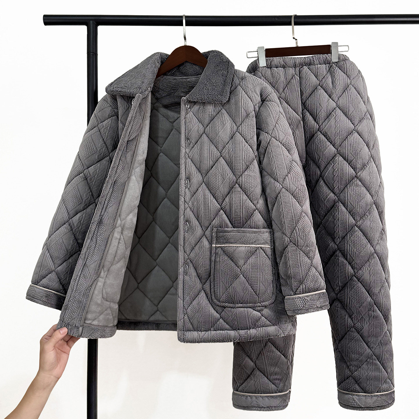 男士睡衣秋冬保暖套装中老年人珊瑚绒三层夹棉加厚加绒爸爸家居服,淘宝优惠券,粉丝福利购,淘宝优惠卷