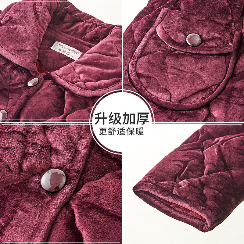 中老年珊瑚绒秋冬加绒老年人睡衣 冰概念睡衣/家居服套装