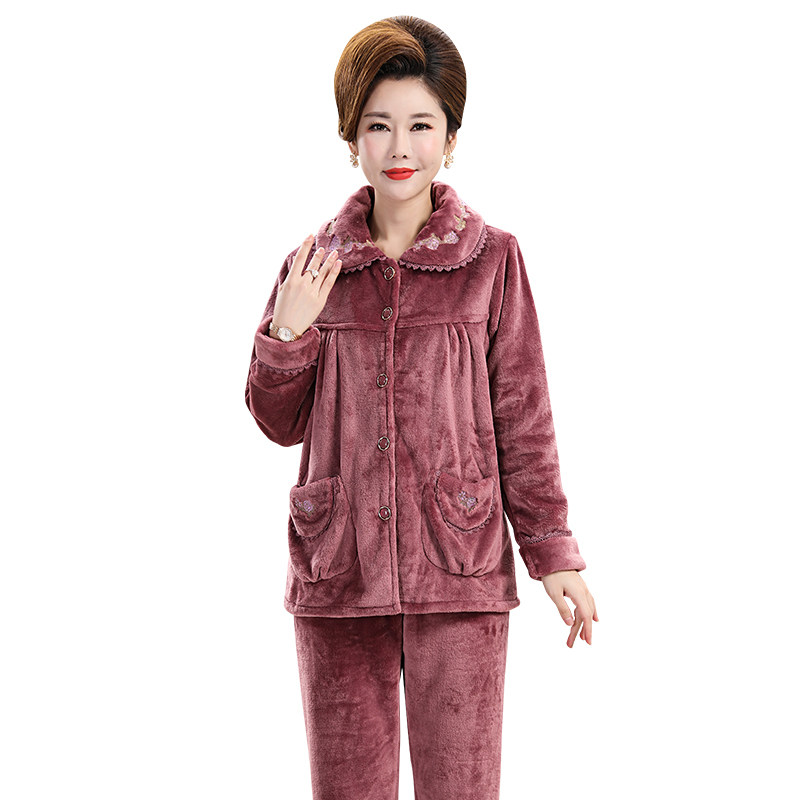 中老年人秋冬珊瑚绒妈妈加绒睡衣 冰概念睡衣/家居服套装