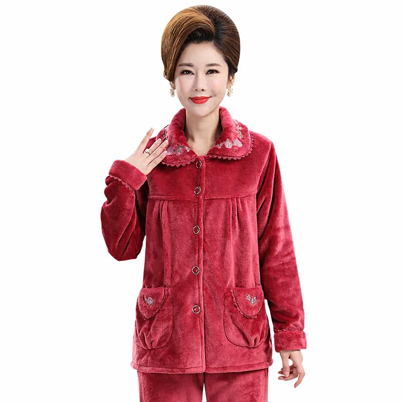 妈妈秋冬珊瑚绒中老年人加绒睡衣 冰概念睡衣/家居服套装