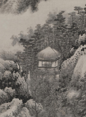 龚贤奇峰秋云图临摹画稿微喷画心