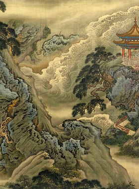 清 袁耀 蓬莱仙境图 楼阁山水画高清微喷临摹画稿仿古画装饰画心