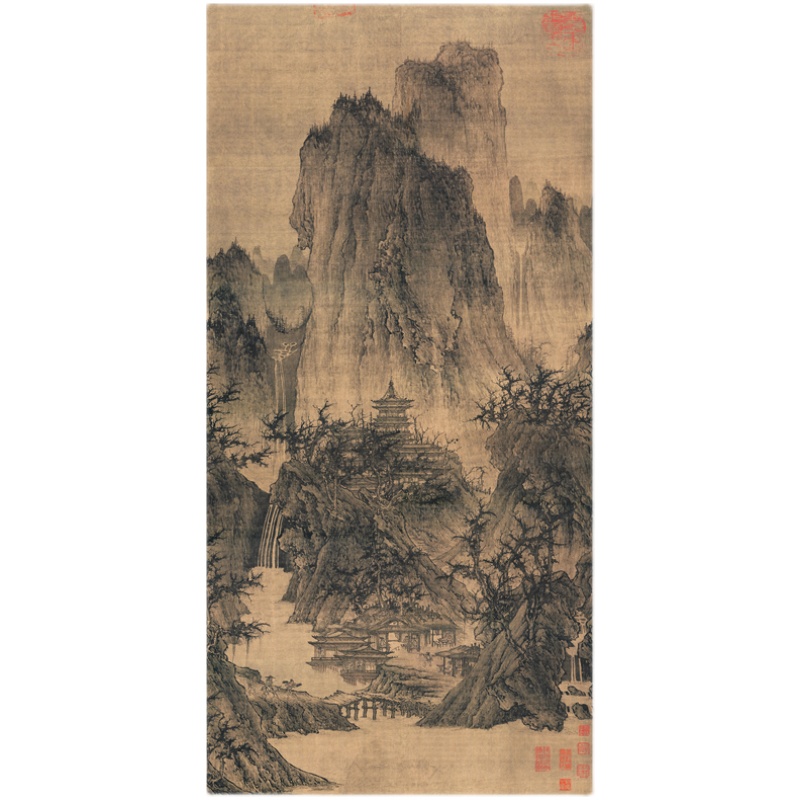 李成晴峦萧寺图高清国画山水临摹彩色画稿丝绢宣纸宋元明代挂画 - 图3