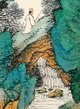 青绿山水画心临摹画稿近代萧谦中