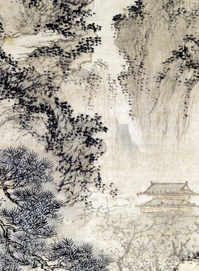 元王蒙桃园春晓图真迹高清微喷复制品画心临摹画稿国画山水装饰画