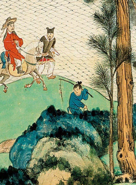 张大千临董源江堤晚景图微喷打印青绿山水画临摹画稿底稿复制画心