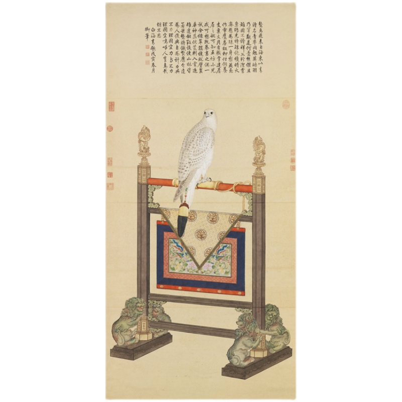 清郎世宁画白海青真迹高清微喷复制品台北故宫藏清代花鸟画临摹画 - 图3