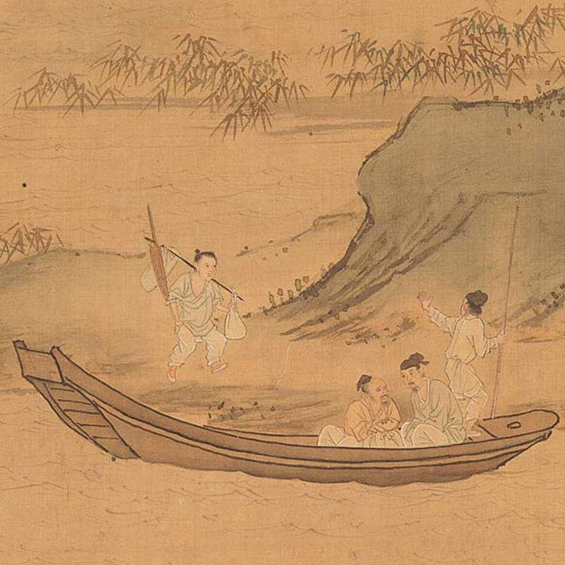 明代仇英秋江待渡图高清微喷仿古画山水绢布临摹画稿复制宣纸画心,淘宝优惠券,粉丝福利购,淘宝优惠卷