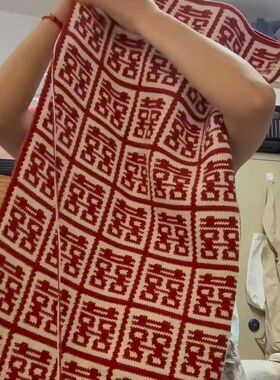 百喜毯手工编织diy材料包毛线钩针喜庆毛毯子闺蜜新婚礼物送新娘
