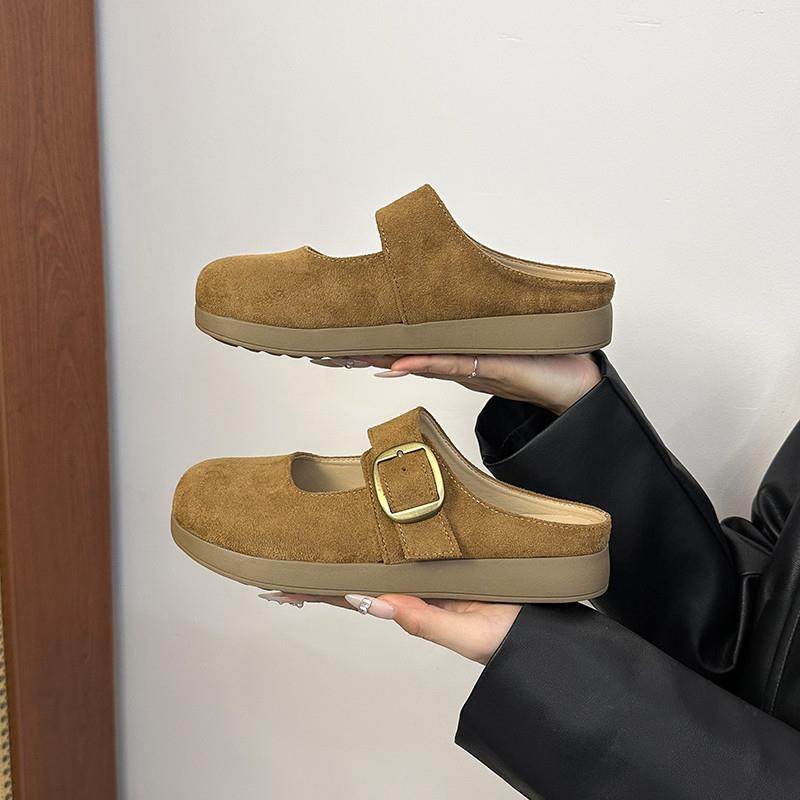 春秋勃肯鞋女2026新款搭扣平底一脚蹬懒人百搭磨砂皮包头拖0121z,淘宝优惠券,粉丝福利购,淘宝优惠卷
