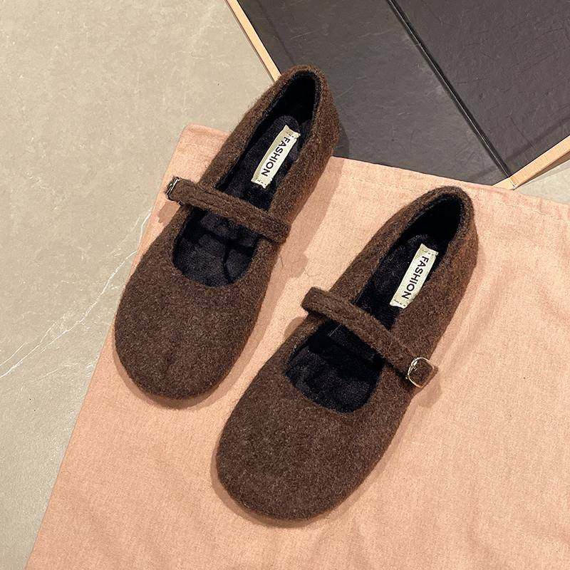 春秋法式毛呢平底玛丽珍单鞋女2026新款一字扣勃肯鞋毛毛鞋0113z,淘宝优惠券,粉丝福利购,淘宝优惠卷