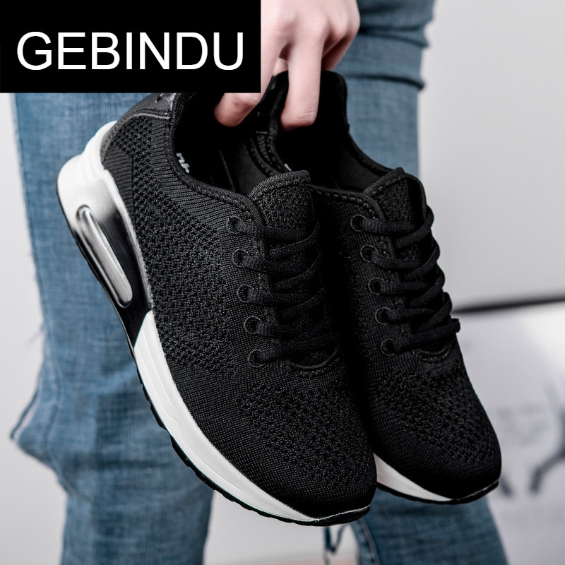 GEBINDU低帮鞋女鞋系带内增高女鞋g网面透气女运动鞋气垫休闲垫鞋-图0
