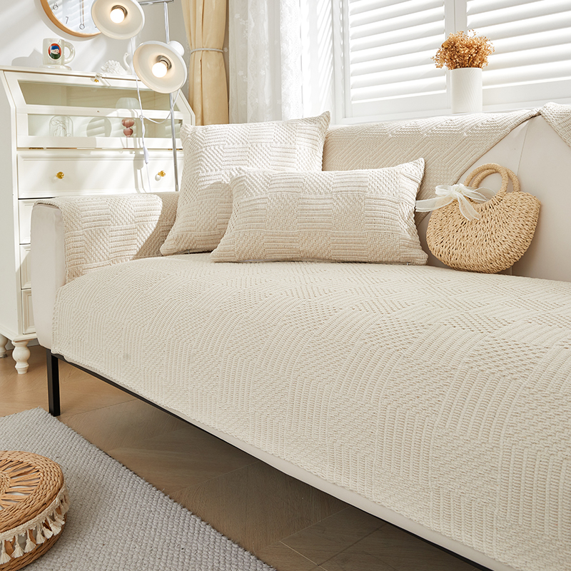 夏季高档棉麻沙发垫透气加厚简约米白色防滑亚麻坐垫盖布四季通用
