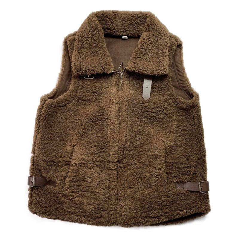 羊羔毛短款2020秋冬新款韩版马甲 绘拼马夹