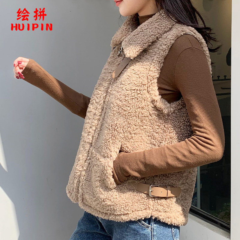 羊羔毛短款2020秋冬新款韩版马甲 绘拼马夹